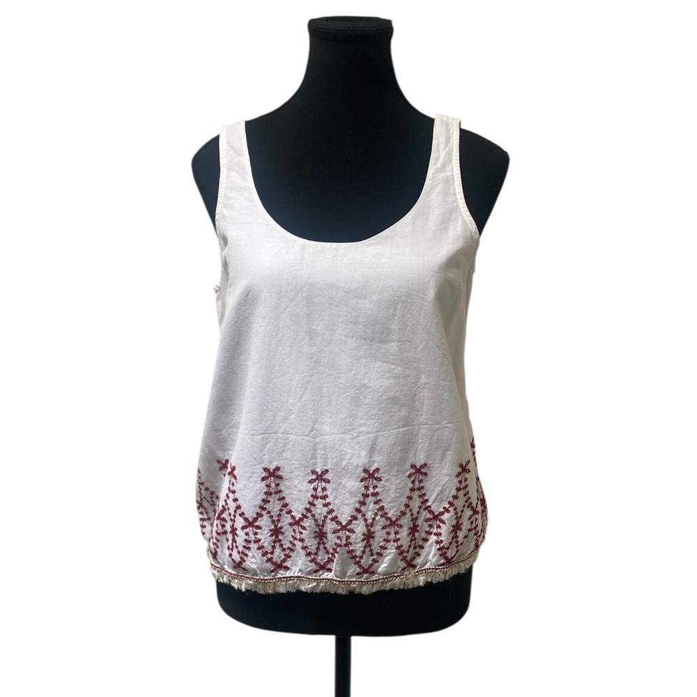 White Crow White and Red Embroidered Tank Top S GUC